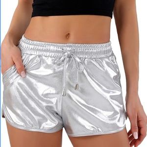 Metallic silver shorts for women